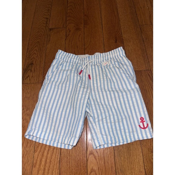 Boy Cat & Jack Swim Trunks Striped Anchor Swim Shorts Elastic Waist Size S (6/7) - Picture 1 of 9